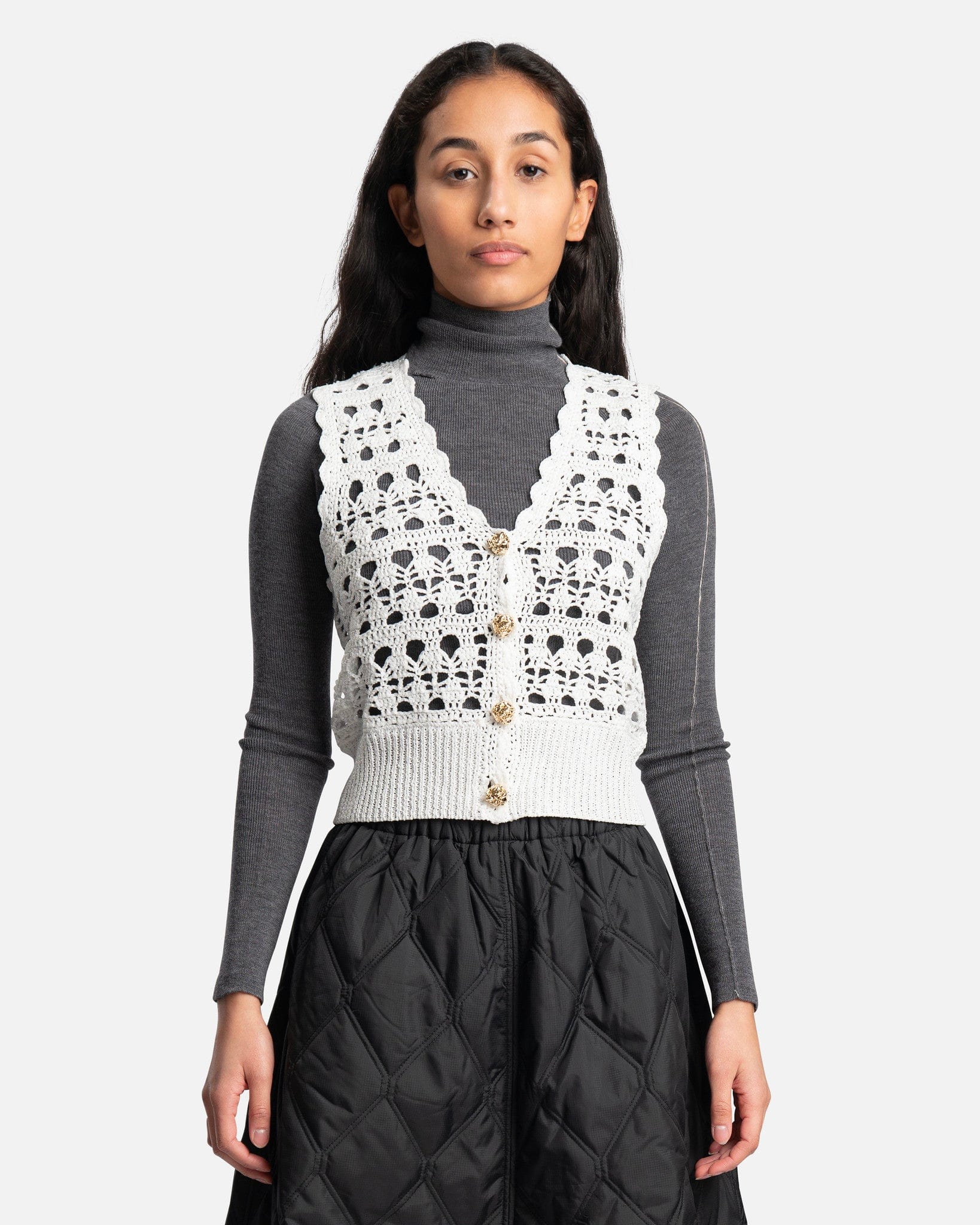 Ganni Women Sweaters V-Neck Vest in Egret