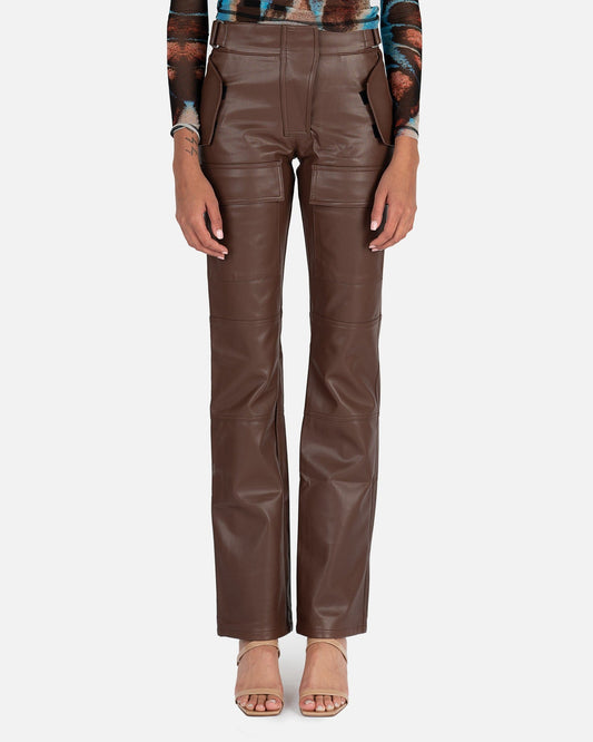 MISBHV Women Pants Vegan Leather Moto Trousers in Brown