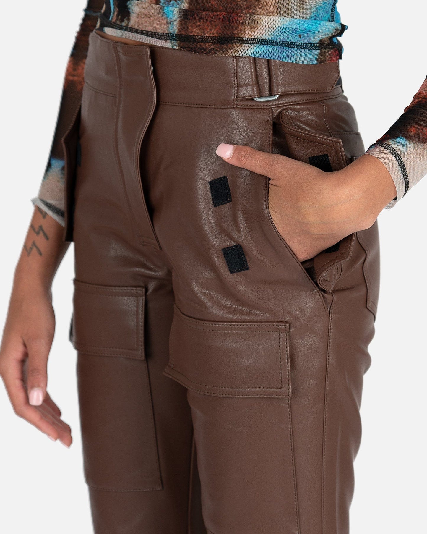 MISBHV Women Pants Vegan Leather Moto Trousers in Brown