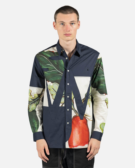 JW Anderson Men's Shirts Veggie Fruit Relaxed Anchor Applique Shirt in Navy