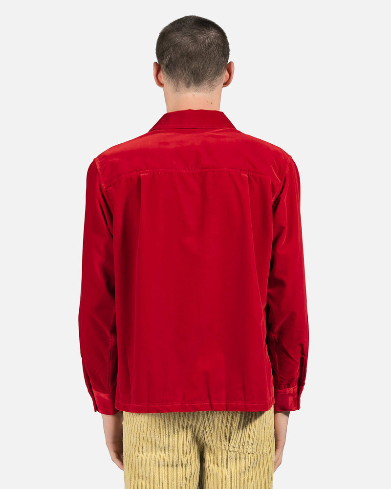 ERL Men's Shirts Velour Woven Shirt in Red