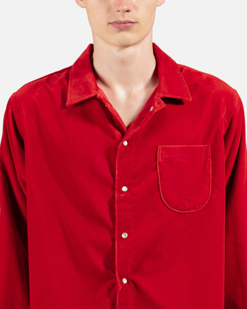 ERL Men's Shirts Velour Woven Shirt in Red