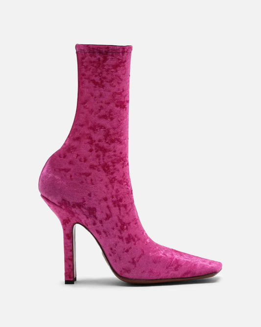 VETEMENTS Women Boots Velvet Boomerang Sock Ankle Boots in Pink