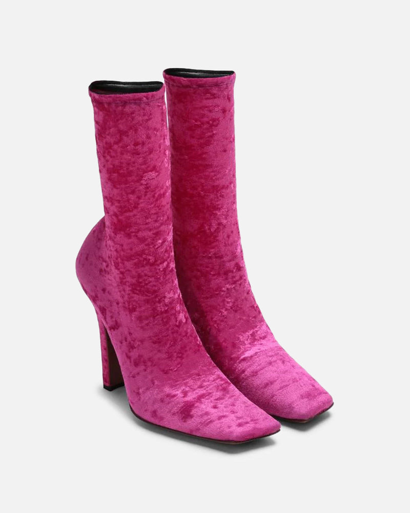 VETEMENTS Women Boots Velvet Boomerang Sock Ankle Boots in Pink