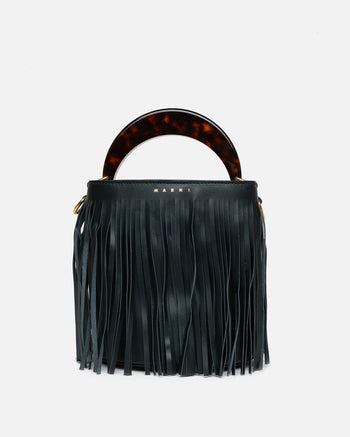 Marni Women Bags Venice Fringed Bucket Bag in Black/Maroon