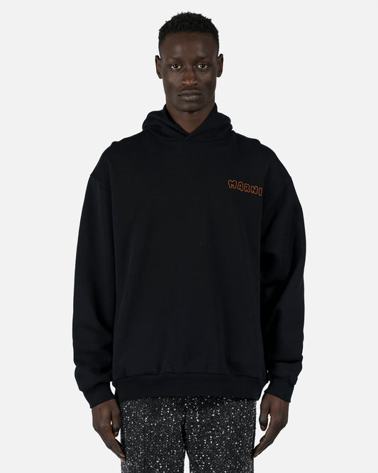 Marni Men's Sweatshirts Vibrating Flower Motif Hoodie in Black