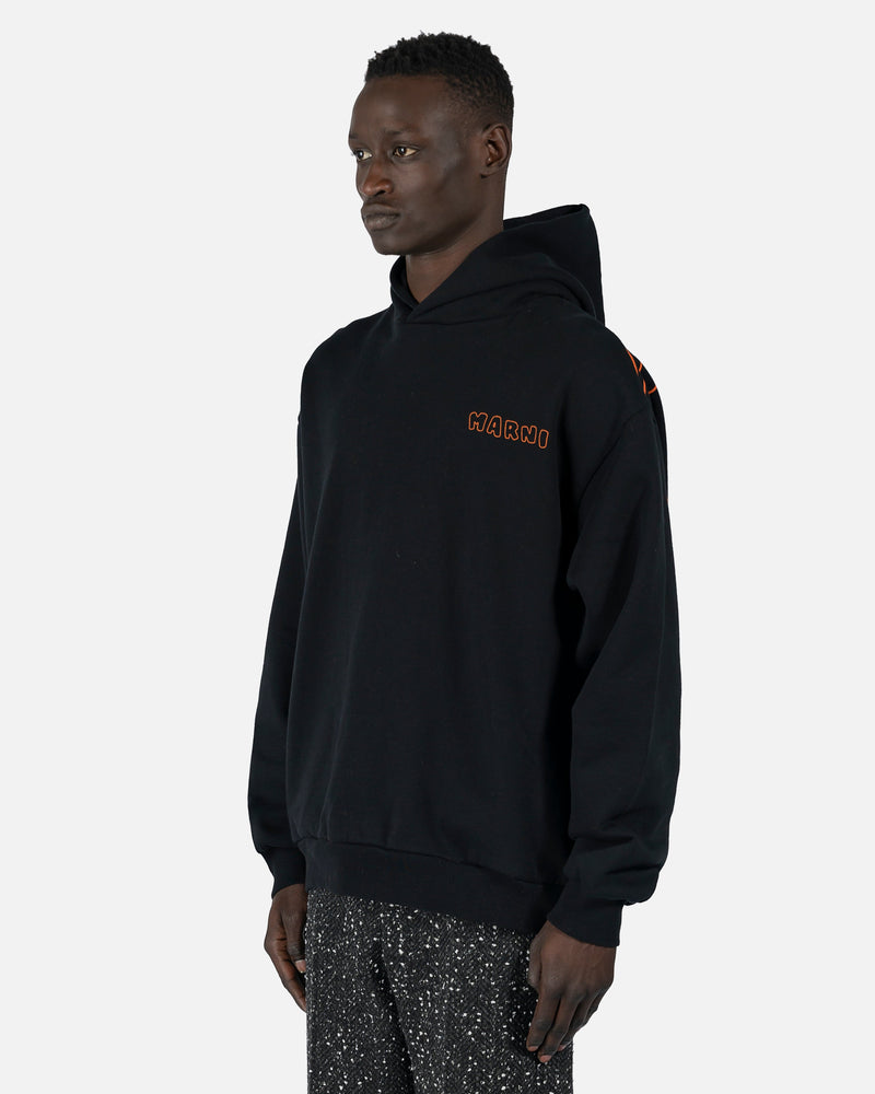 Marni Men's Sweatshirts Vibrating Flower Motif Hoodie in Black