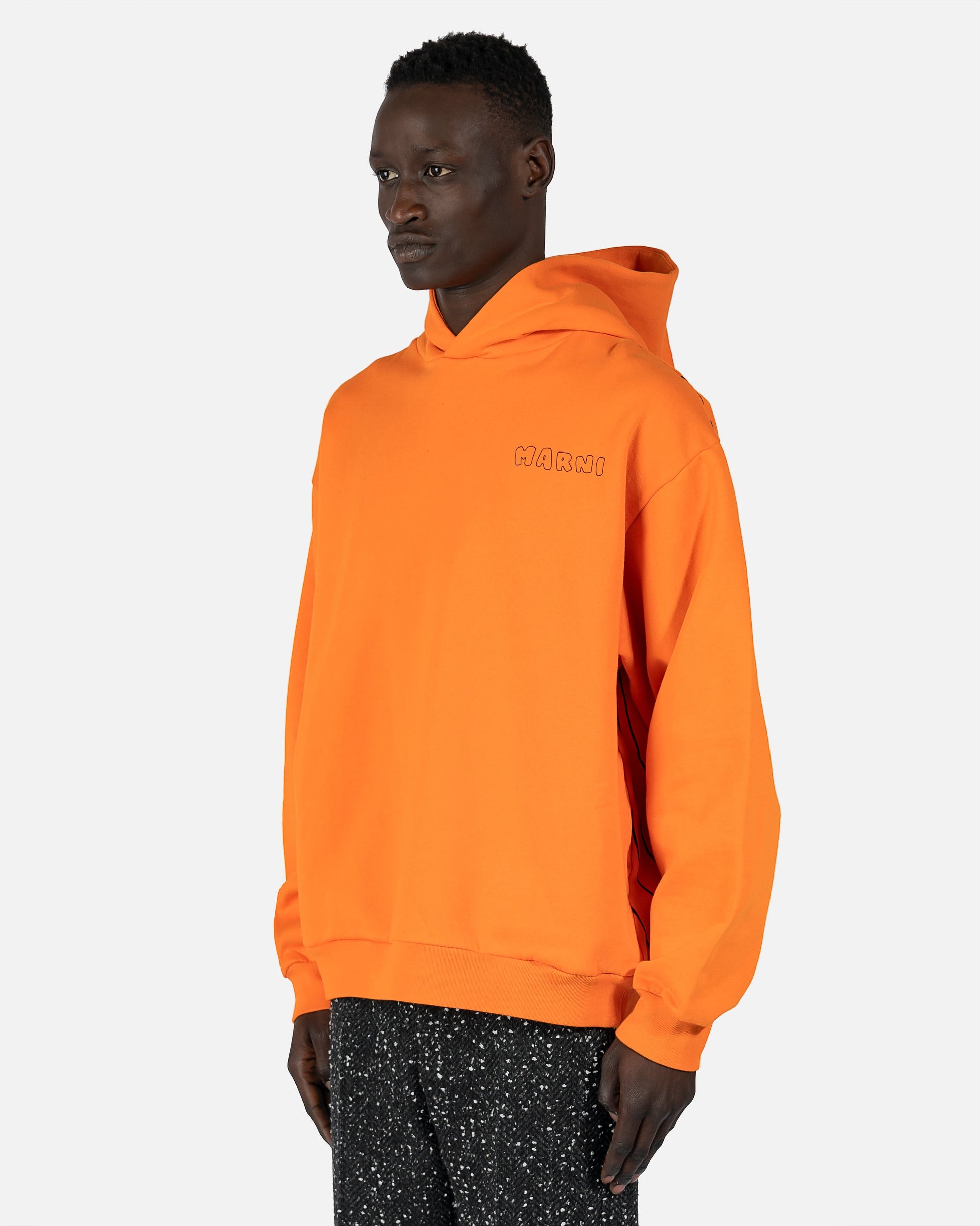 Marni Men's Sweatshirts Vibrating Flower Motif Hoodie in Orange