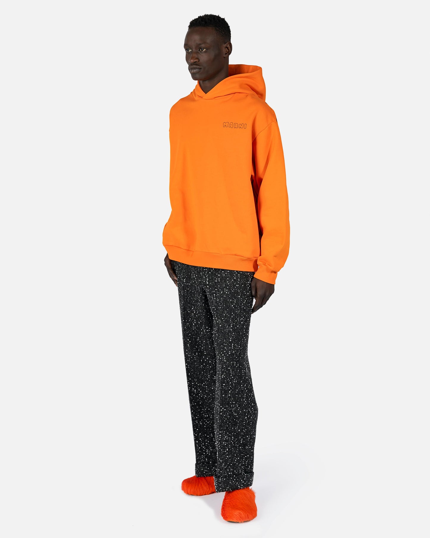 Marni Men's Sweatshirts Vibrating Flower Motif Hoodie in Orange