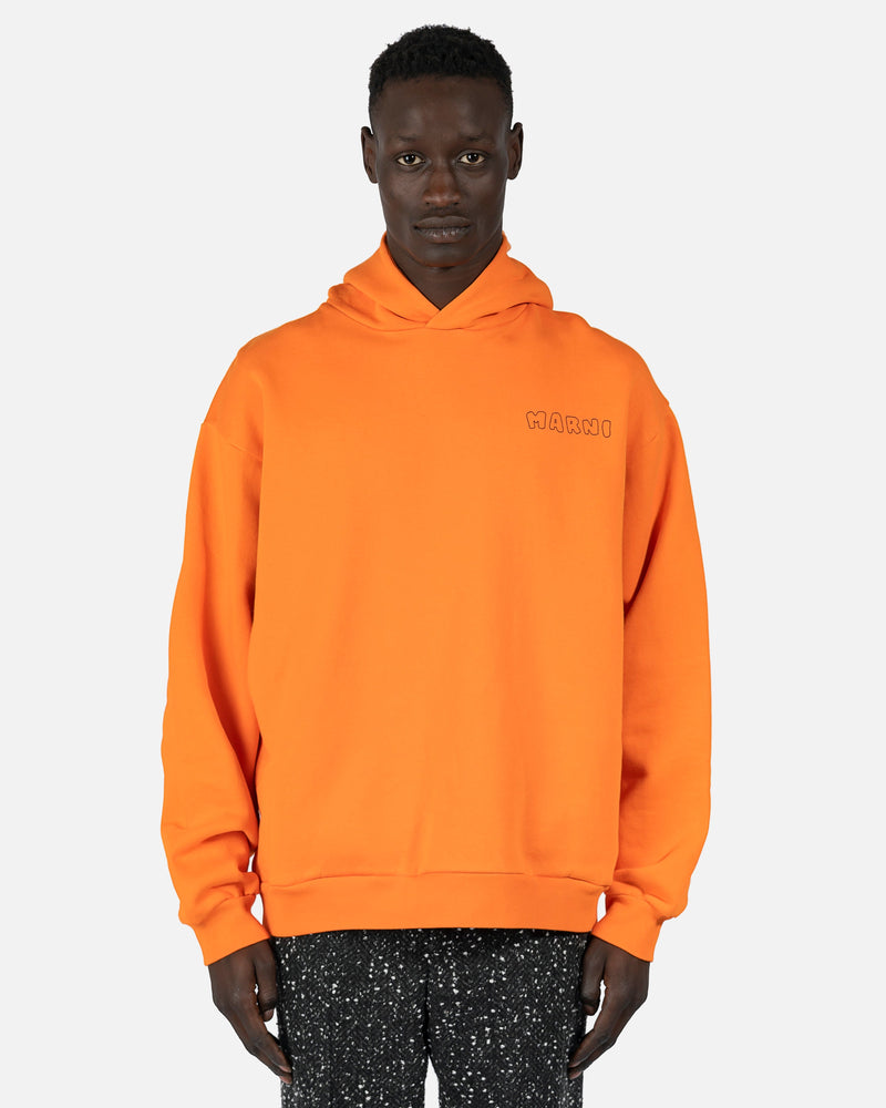 Marni Men's Sweatshirts Vibrating Flower Motif Hoodie in Orange