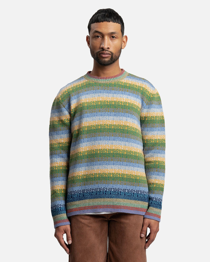 Marni Men's Sweater Virgin Wool Mix Logo Roundneck Sweater in Lake