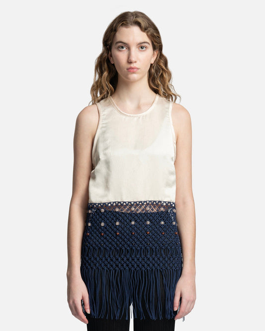 Wales Bonner Women Tops Vision Macrame Top in Ivory/Blue