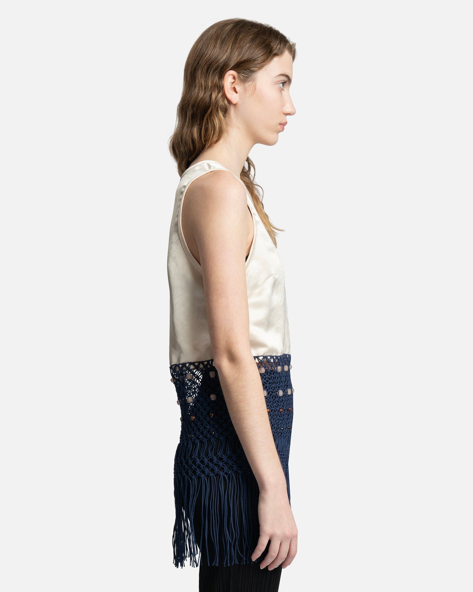 Wales Bonner Women Tops Vision Macrame Top in Ivory/Blue