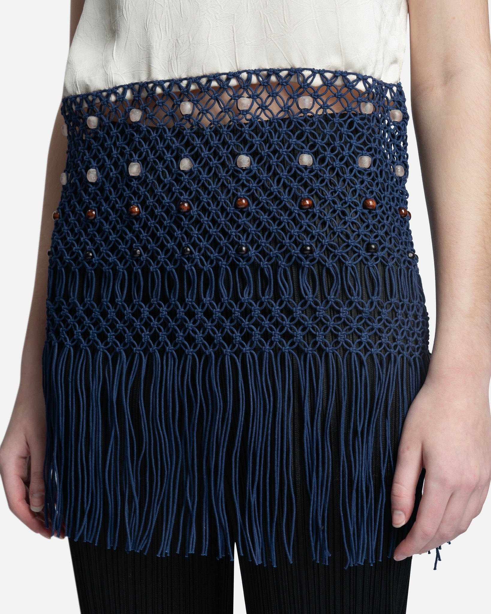 Wales Bonner Women Tops Vision Macrame Top in Ivory/Blue