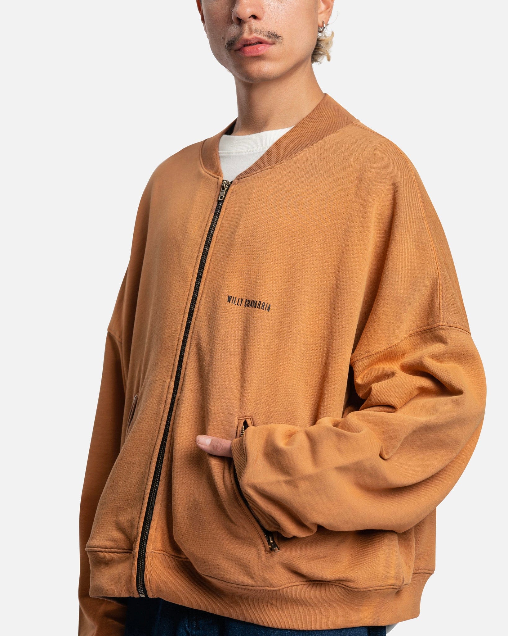 Willy Chavarria Men's Sweatshirts Waffle Lined Bomber Full Zip in Azteca