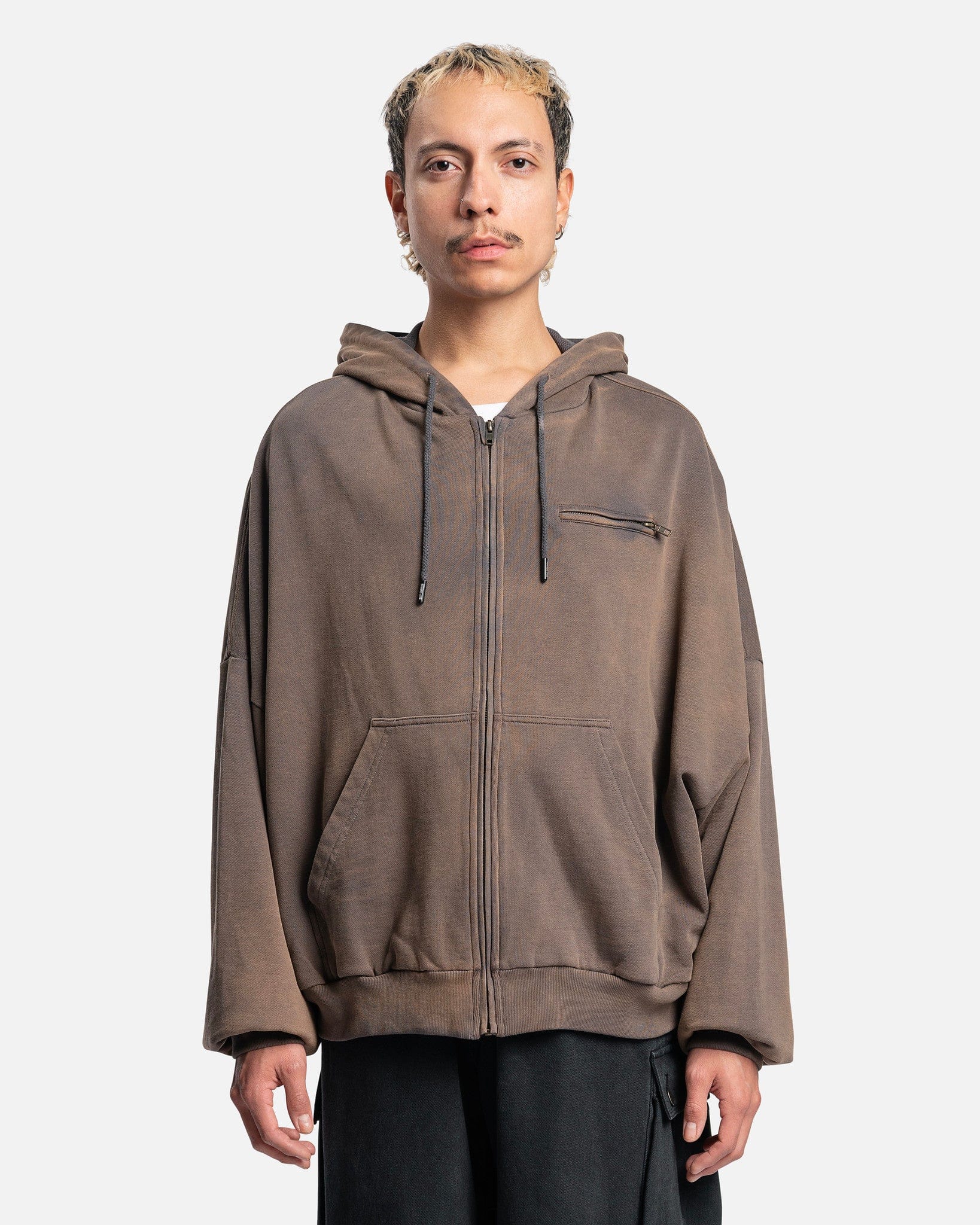 Willy Chavarria Men's Sweatshirts Waffle Lined Zip Hoodie in Pavement