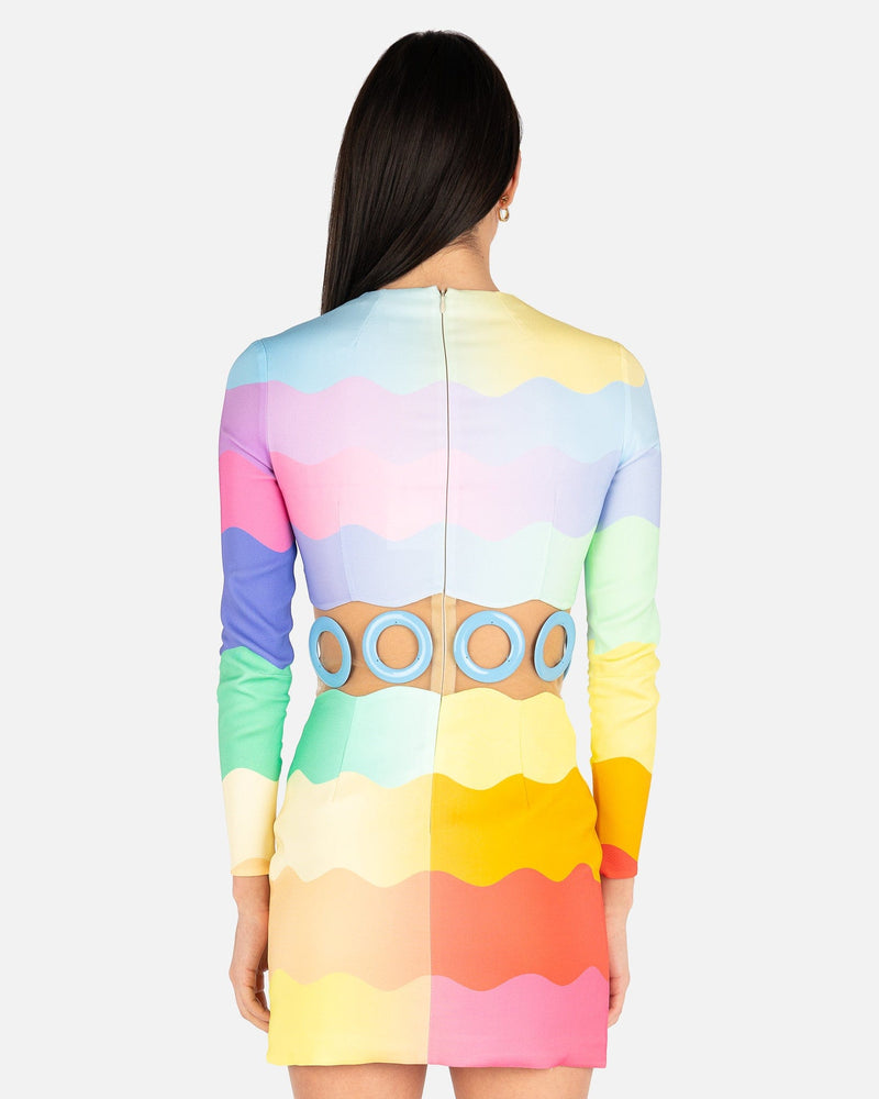 Waist Cut Out Bodycon Dress in Rainbow Wave SVRN Waist Cut Out Bodycon Dress in Rainbow Wave SVRN