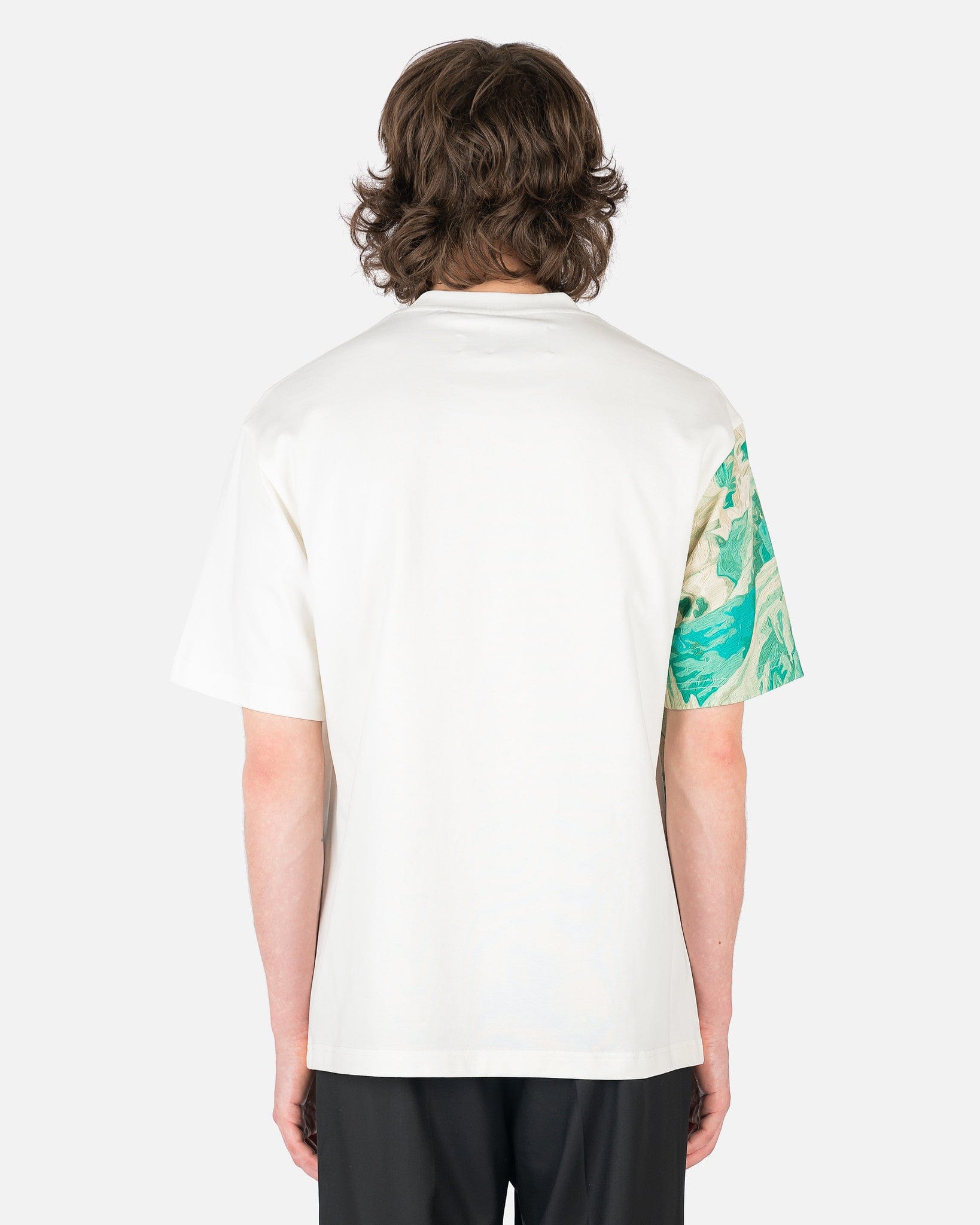 Feng Chen Wang Men's T-Shirts Watercolor Print T-Shirt in White/Green