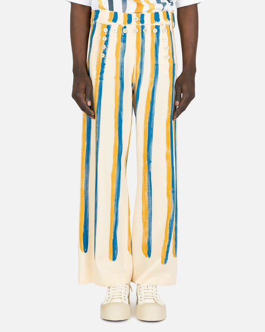 Marni Men's Pants Watercolor Stripe Sailor Pants in Antique White