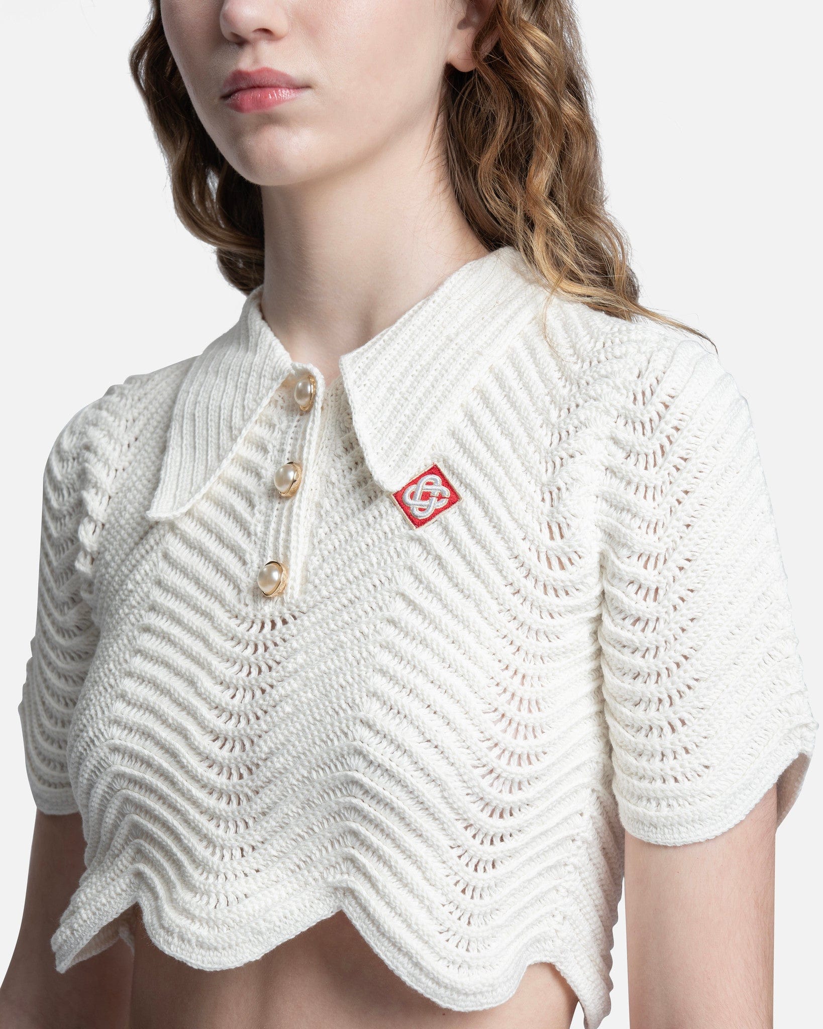 Casablanca Women Tops Wavy Crochet Shirt in White
