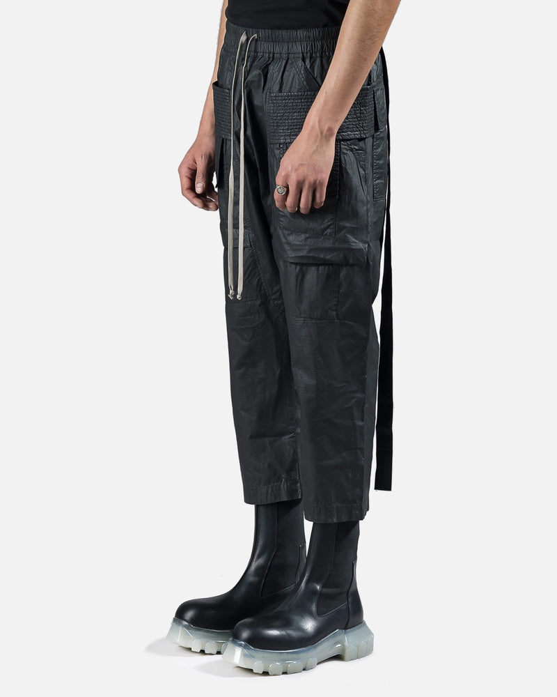 Rick Owens DRKSHDW Men's Pants Waxed Cropped Creatch Cargo in Black