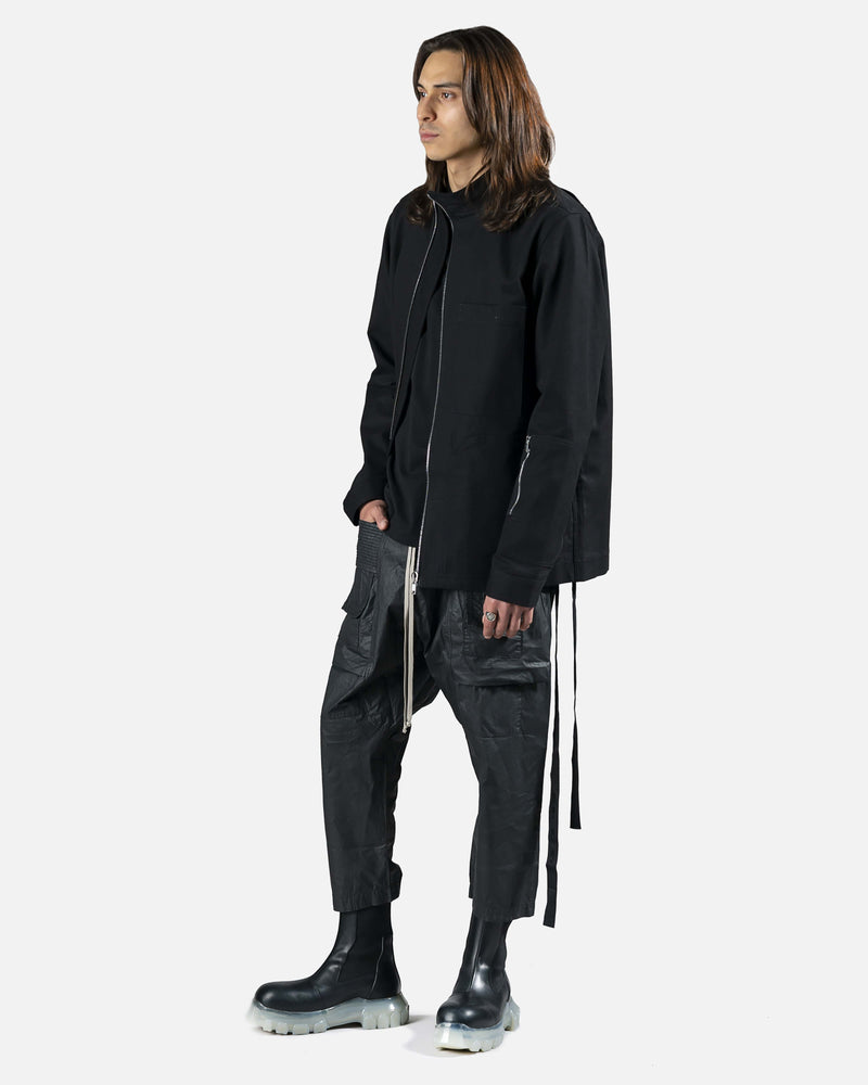 Rick Owens DRKSHDW Men's Pants Waxed Cropped Creatch Cargo in Black