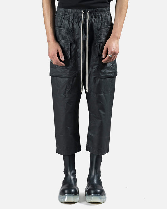 Rick Owens DRKSHDW Men's Pants Waxed Cropped Creatch Cargo in Black