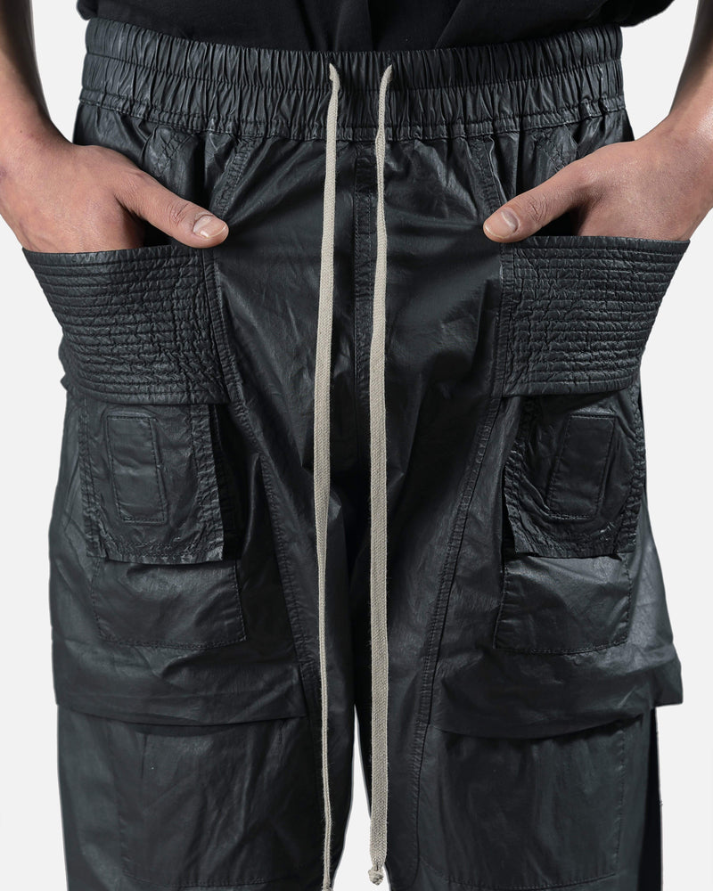 Rick Owens DRKSHDW Men's Pants Waxed Cropped Creatch Cargo in Black