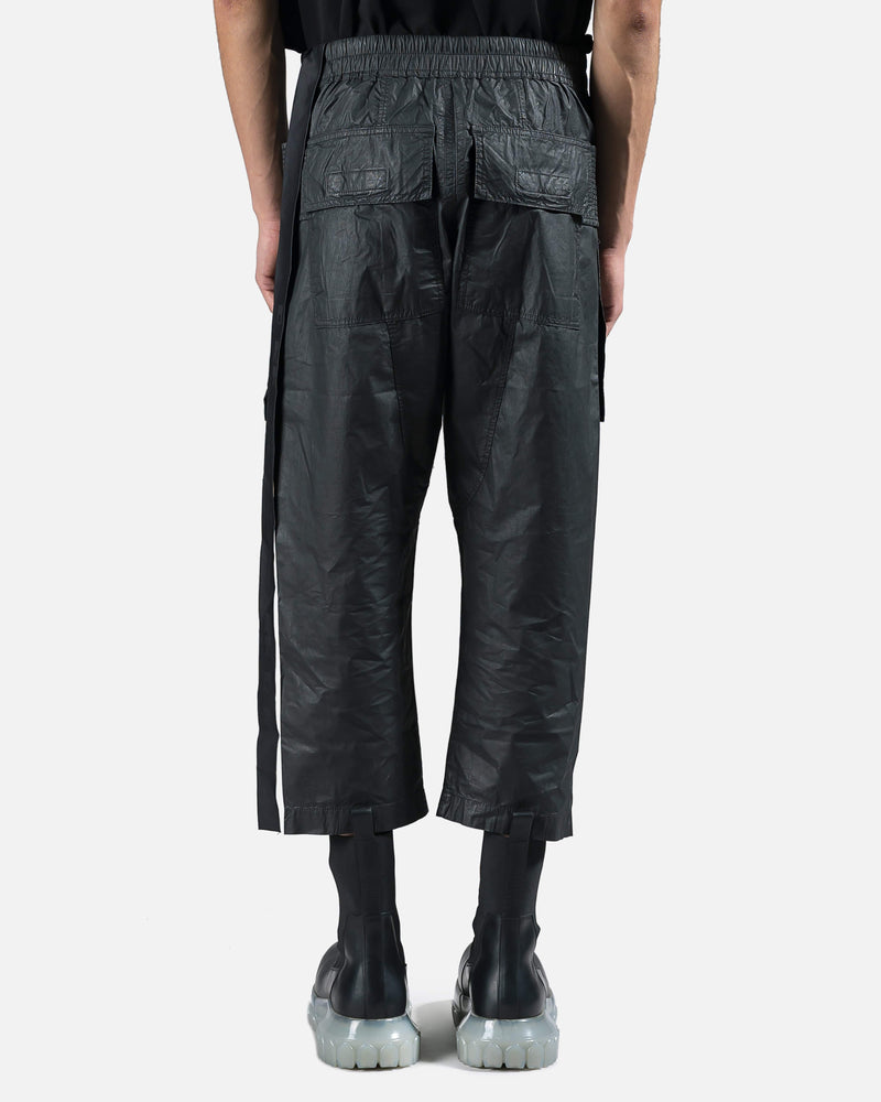 Rick Owens DRKSHDW Men's Pants Waxed Cropped Creatch Cargo in Black
