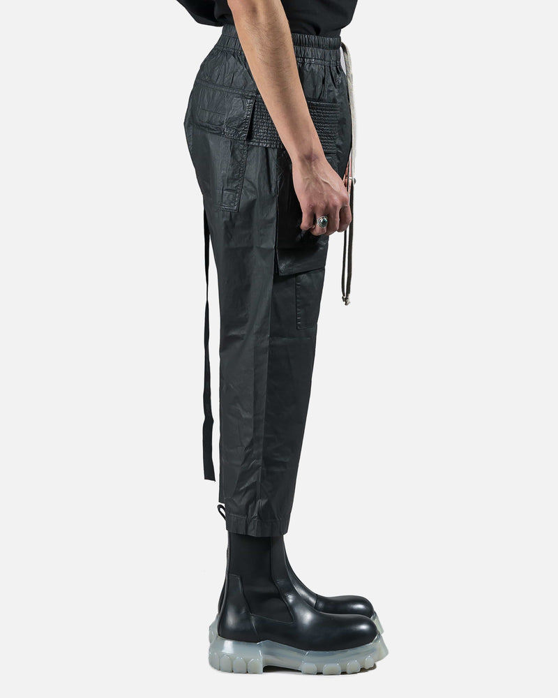 Rick Owens DRKSHDW Men's Pants Waxed Cropped Creatch Cargo in Black