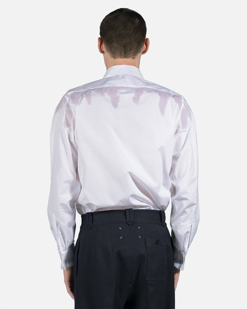 Maison Margiela Men's Shirts Wet Effect Poplin Button-Up Shirt in White