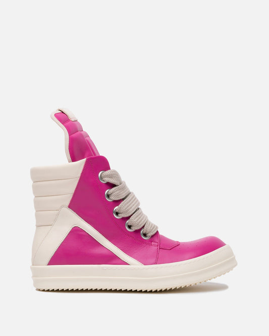 Rick Owens Men's Sneakers Wide Lace Geobasket in Hot Pink/Milk