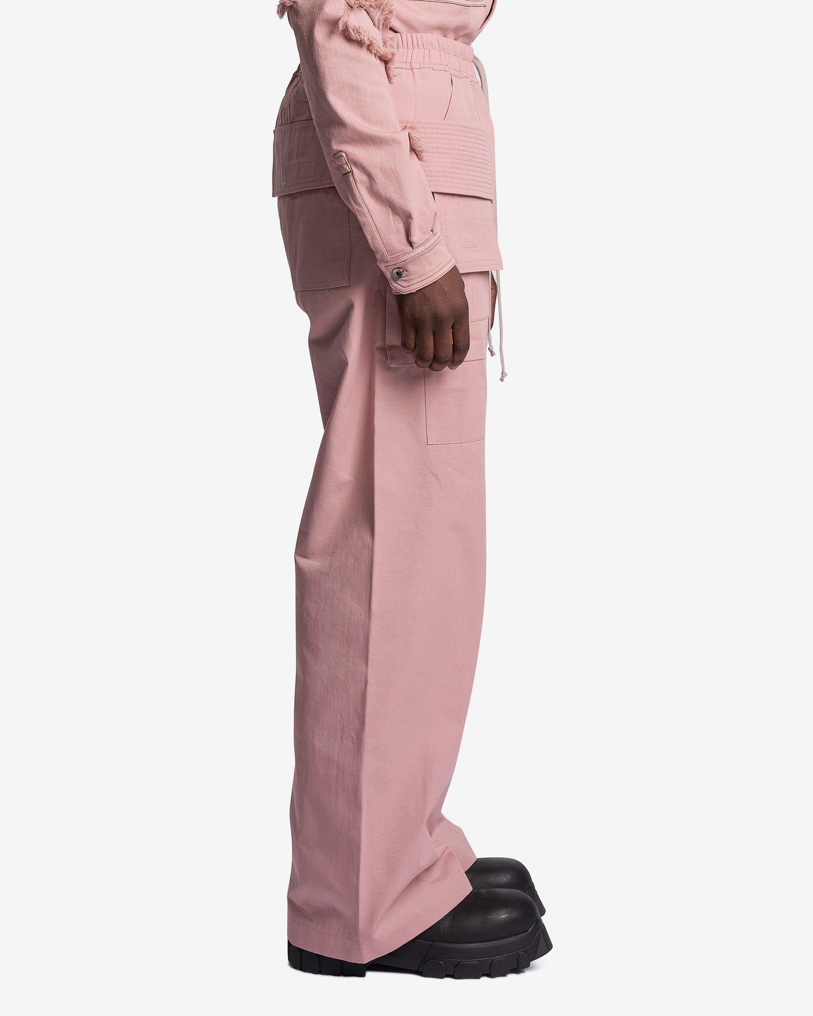 Rick Owens DRKSHDW Men's Pants Wide Leg Creatch Cargo Drawstring in Faded Pink