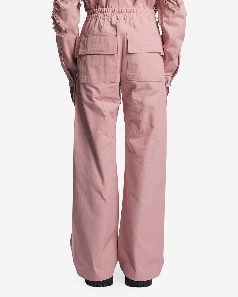Rick Owens DRKSHDW Men's Pants Wide Leg Creatch Cargo Drawstring in Faded Pink