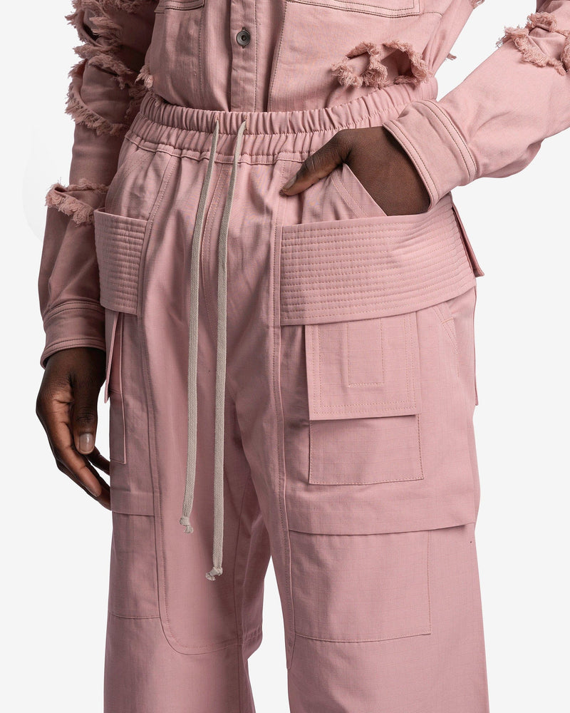 Rick Owens DRKSHDW Men's Pants Wide Leg Creatch Cargo Drawstring in Faded Pink