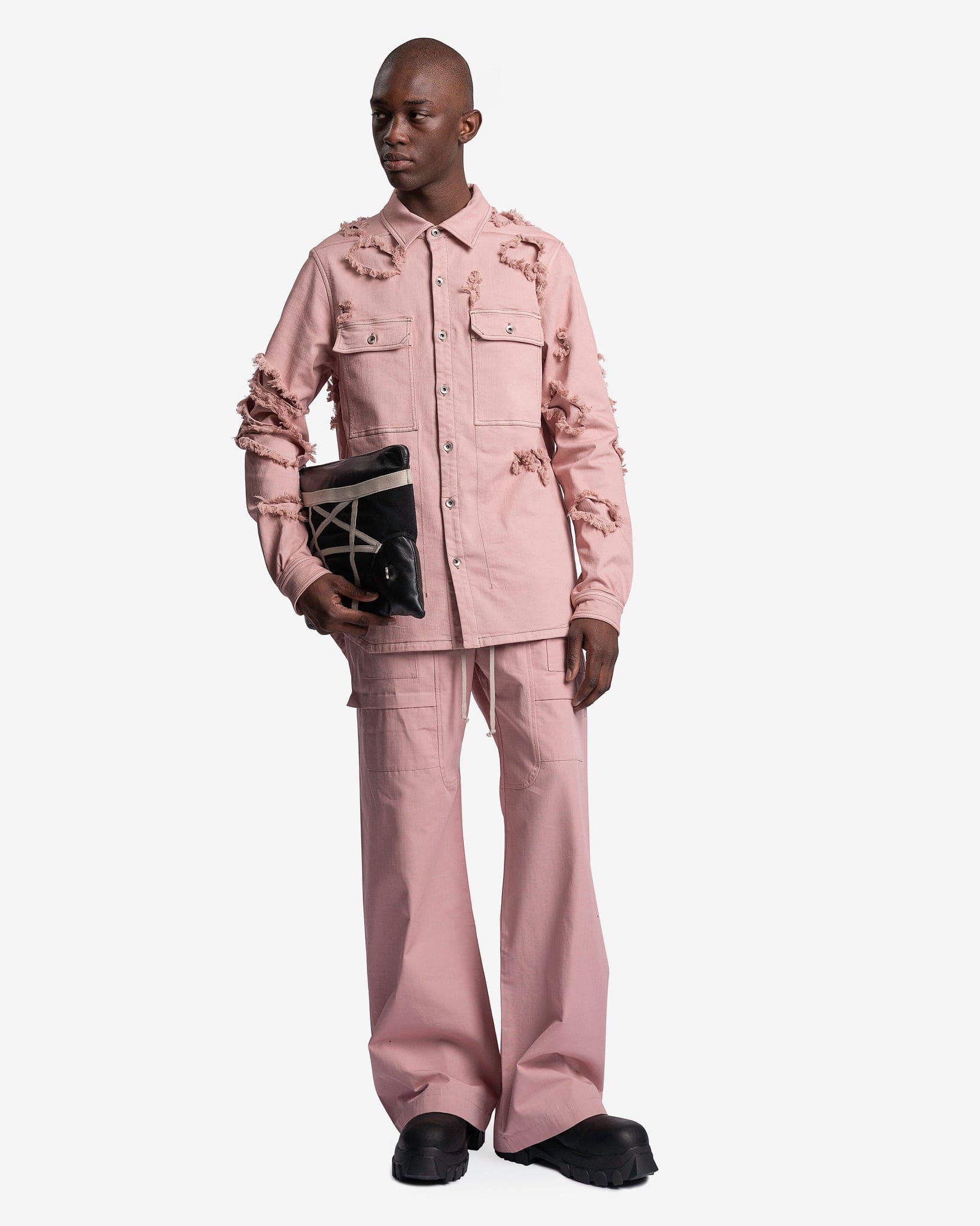 Rick Owens DRKSHDW Men's Pants Wide Leg Creatch Cargo Drawstring in Faded Pink
