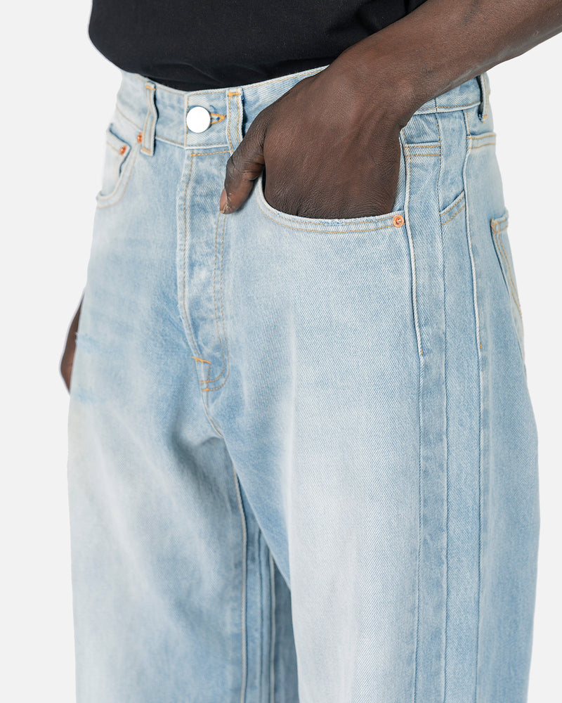 VETEMENTS Men's Jeans Wide Leg Cut Up Denim in Light Blue