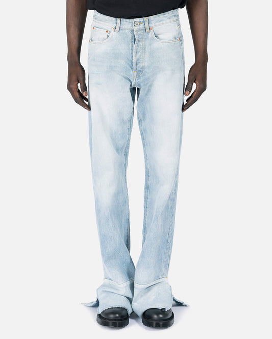 VETEMENTS Men's Jeans Wide Leg Cut Up Denim in Light Blue