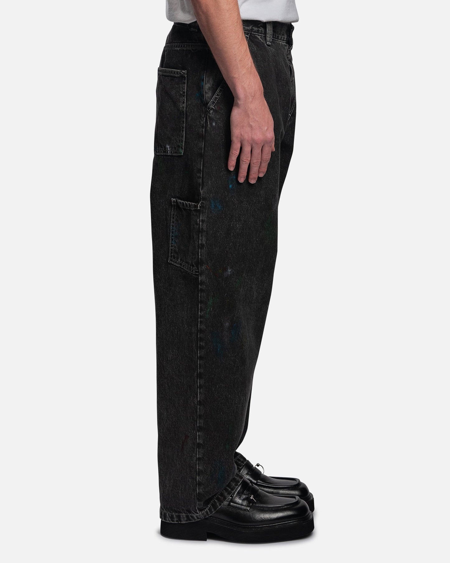 Maison Margiela Men's Jeans Wide Leg Paint Jeans in Washed Black