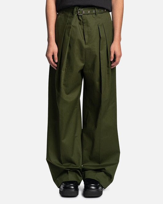 JW Anderson Men's Pants Wide Leg Pleat Front Trousers in Khaki