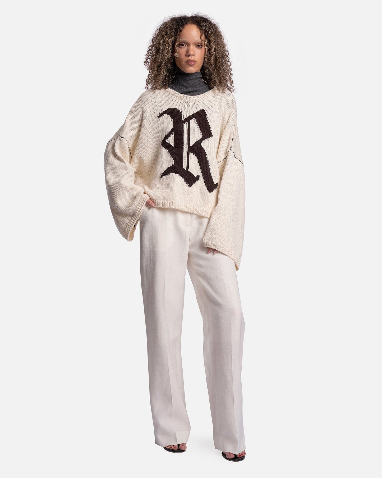 Casablanca Women Pants Wide Leg Viscose Silk Trouser in Off-White