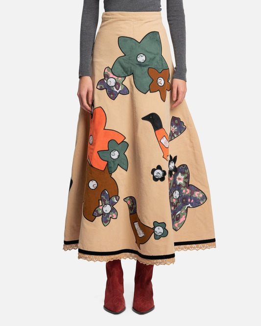 ERL Women Skirts Women's Applique Corduroy Skirt in Beige