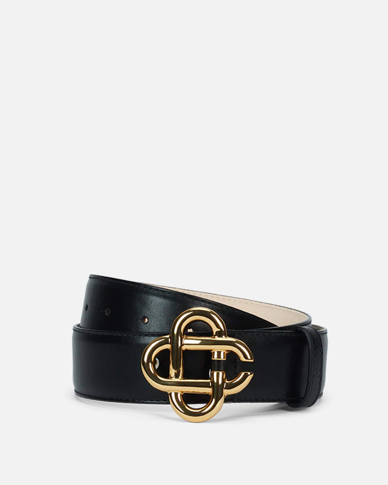 Casablanca Leather Goods Women's CC Logo Buckle Belt in Black