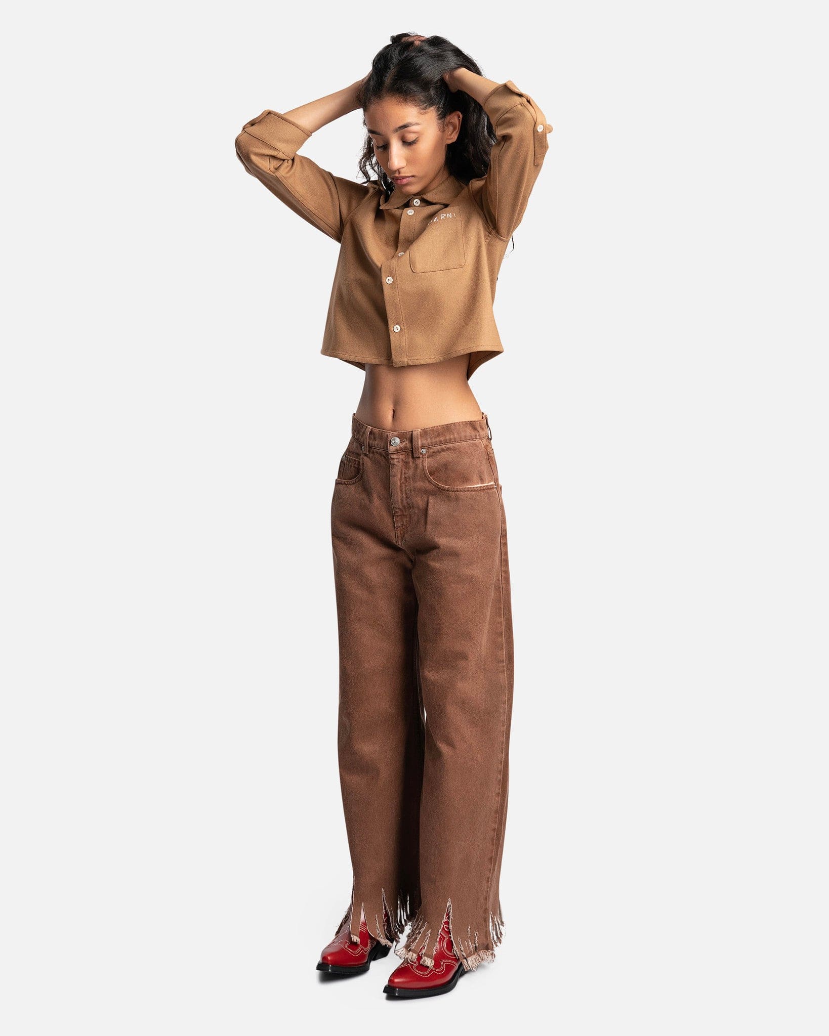 SVRN Women’s Coated Drill Pants in Earth of Sienna