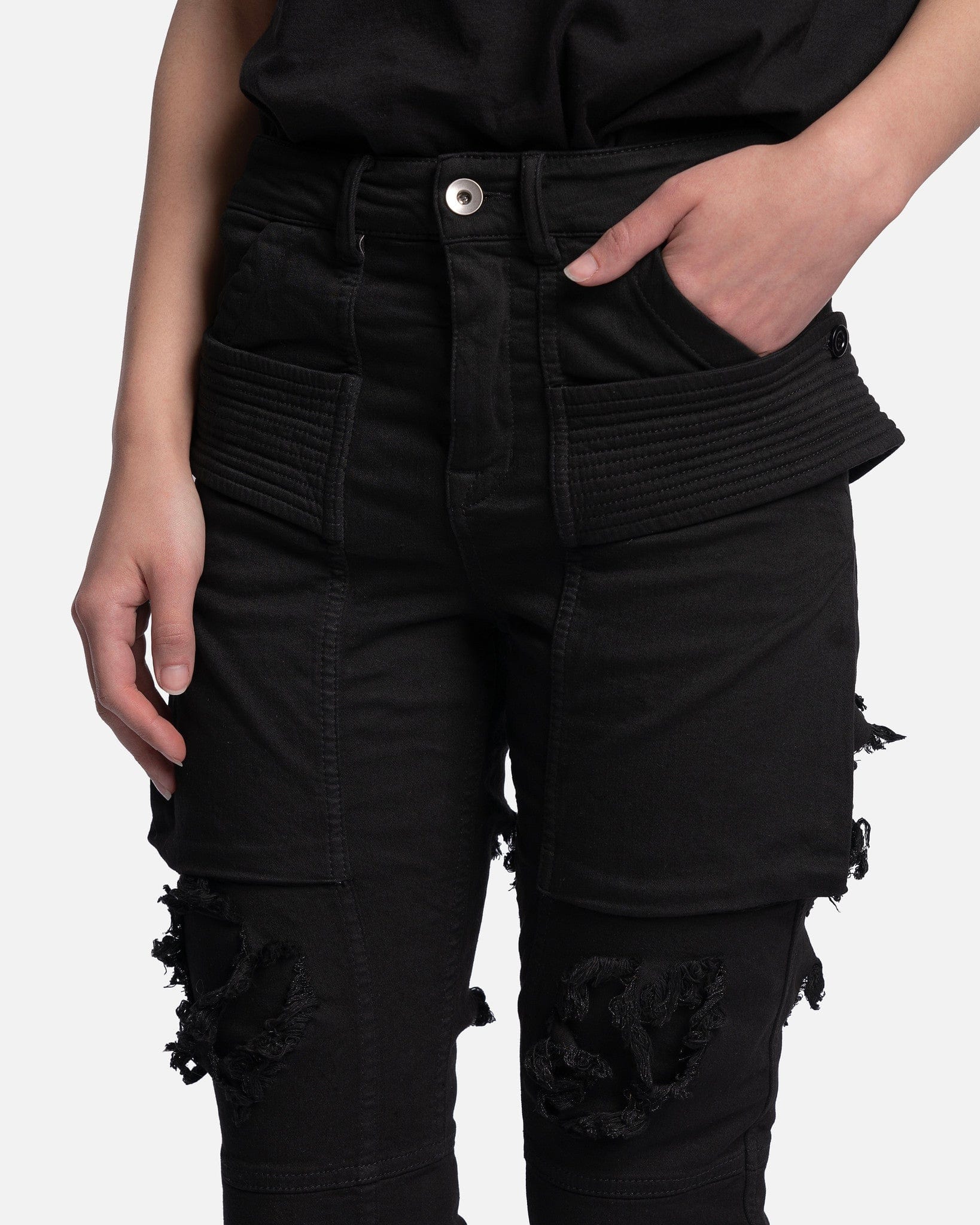 Rick Owens DRKSHDW Women Pants Women's Distressed Denim Creatch Pants in Black