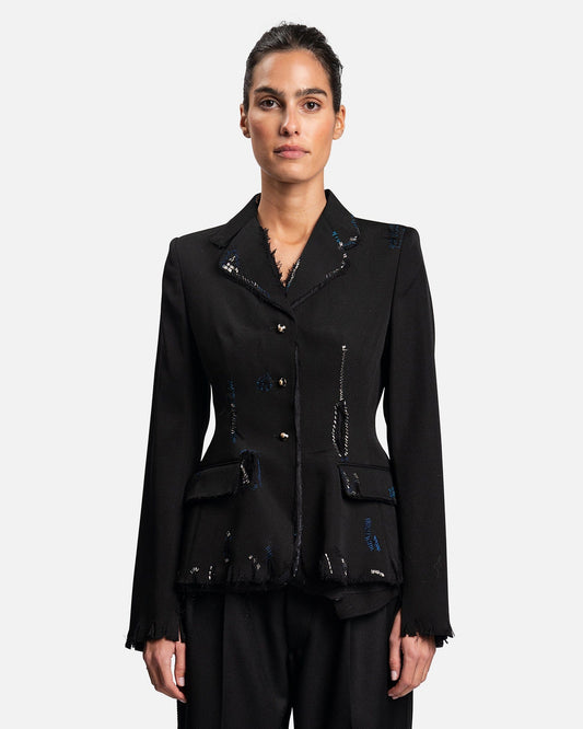 Marni Women Jackets Women's Frayed Wool Grain De Poudre in Black