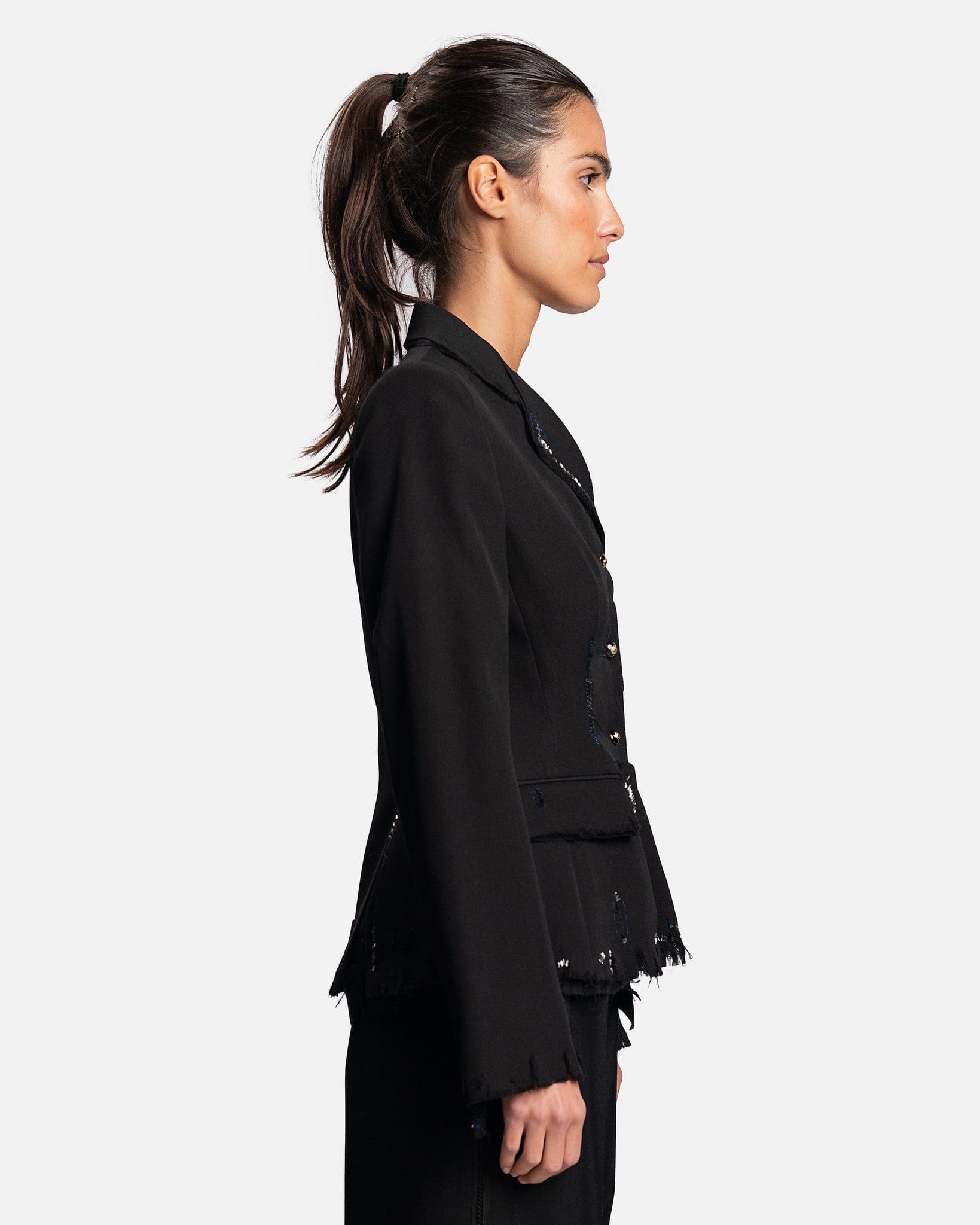 Marni Women Jackets Women's Frayed Wool Grain De Poudre in Black