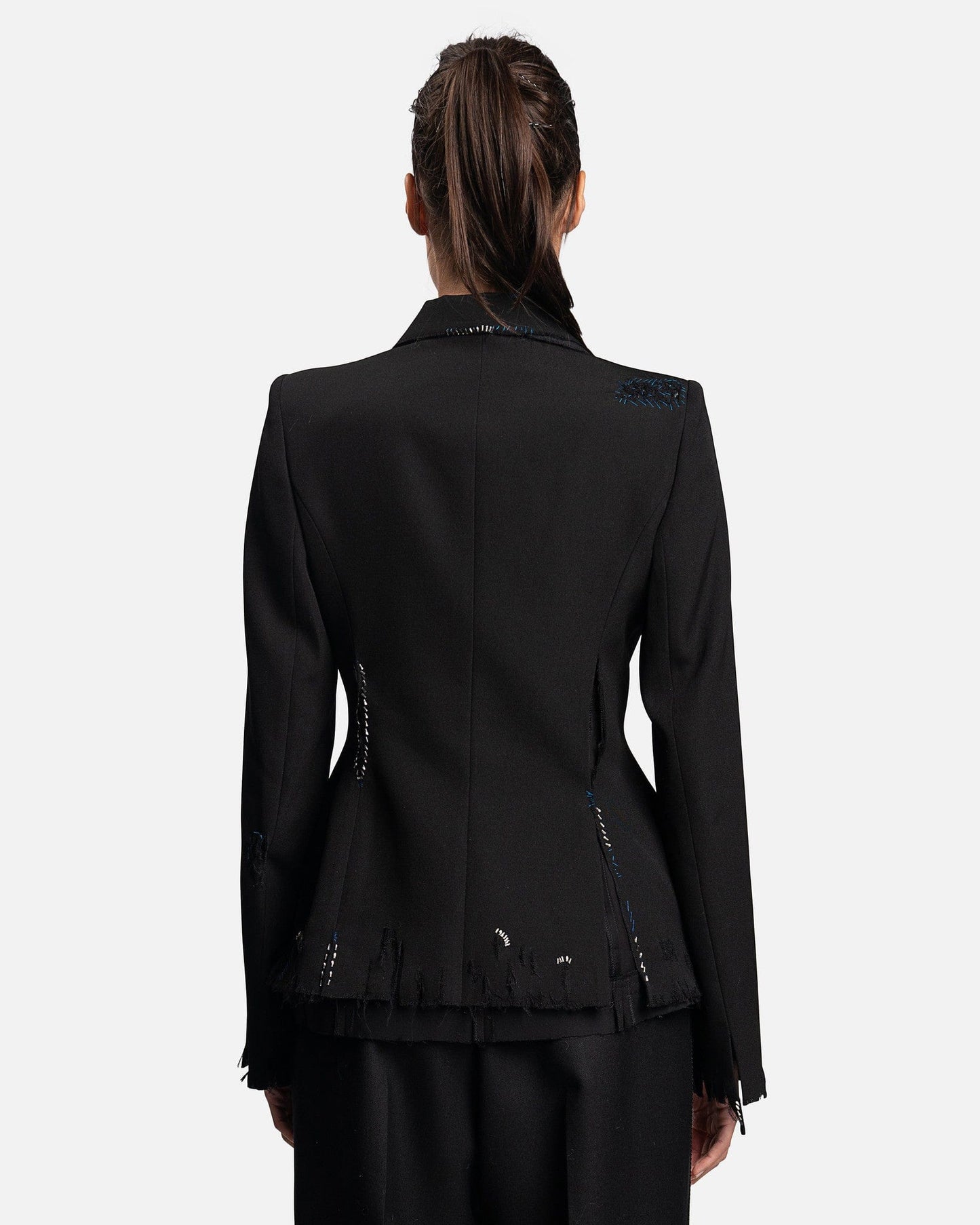 Marni Women Jackets Women's Frayed Wool Grain De Poudre in Black