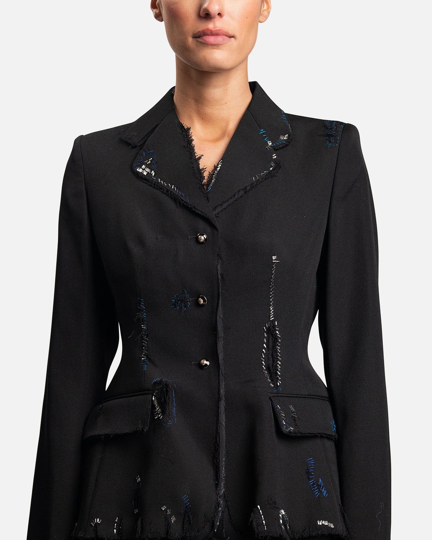 Marni Women Jackets Women's Frayed Wool Grain De Poudre in Black