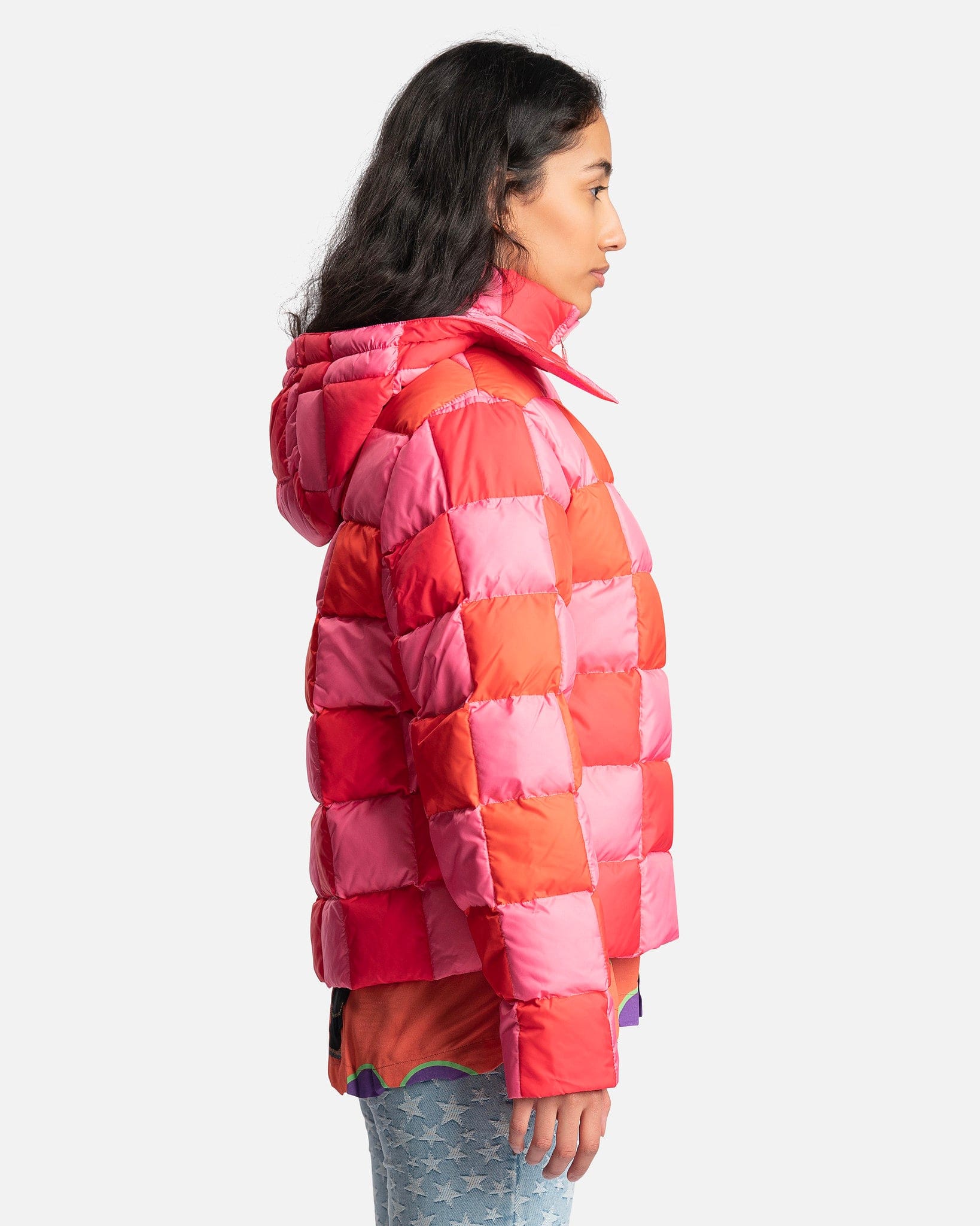 Women's Gradient Checker Hooded Puffer Coat in Pink – SVRN